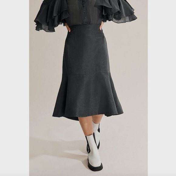 Country Road Dresses & Skirts - SOLD Country Road Dark Grey Linen Frill Hem Skirt 6